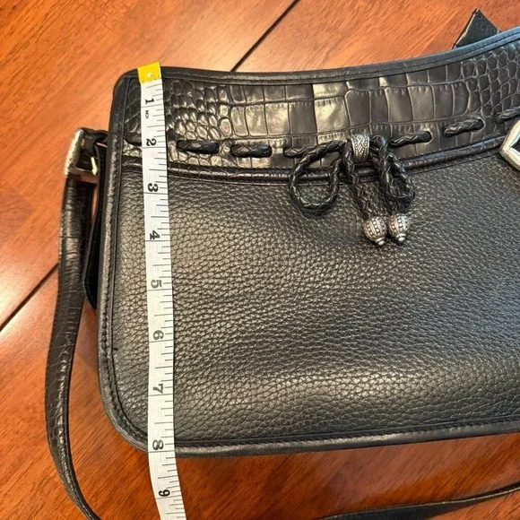 Brighton Emma Embossed Croc Pebbled Leather Shoulder Bag Adjustable Strap Black - Picture 12 of 15